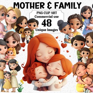 3D-Stil Mutter & Familie Clipart, Muttertag Kommerzielle Nutzung PNG, Mama Mama Sofort-Download-Tochter Sohn Kinder Sublimation Grafikpaket