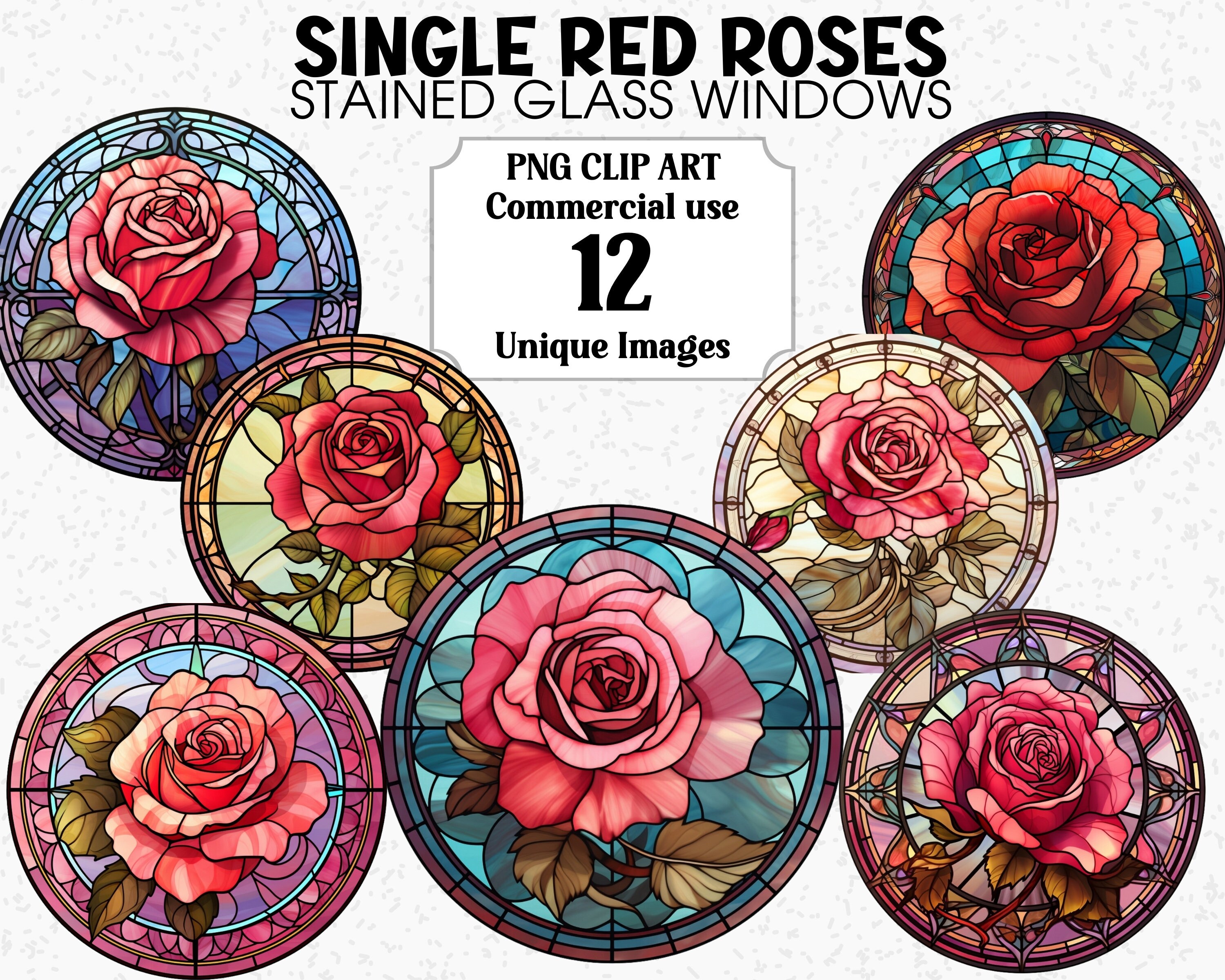 Single Red Rose Stained Glass Windows Clip Art, Digital & Paper Crafts ...
