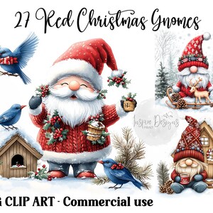 Clipart rode kerstkabouters, ambachtelijke digitale papieren, leuke winterkaarten maken, Instant Download, 300dpi achtergronden, JPG-bundel voor commercieel gebruik