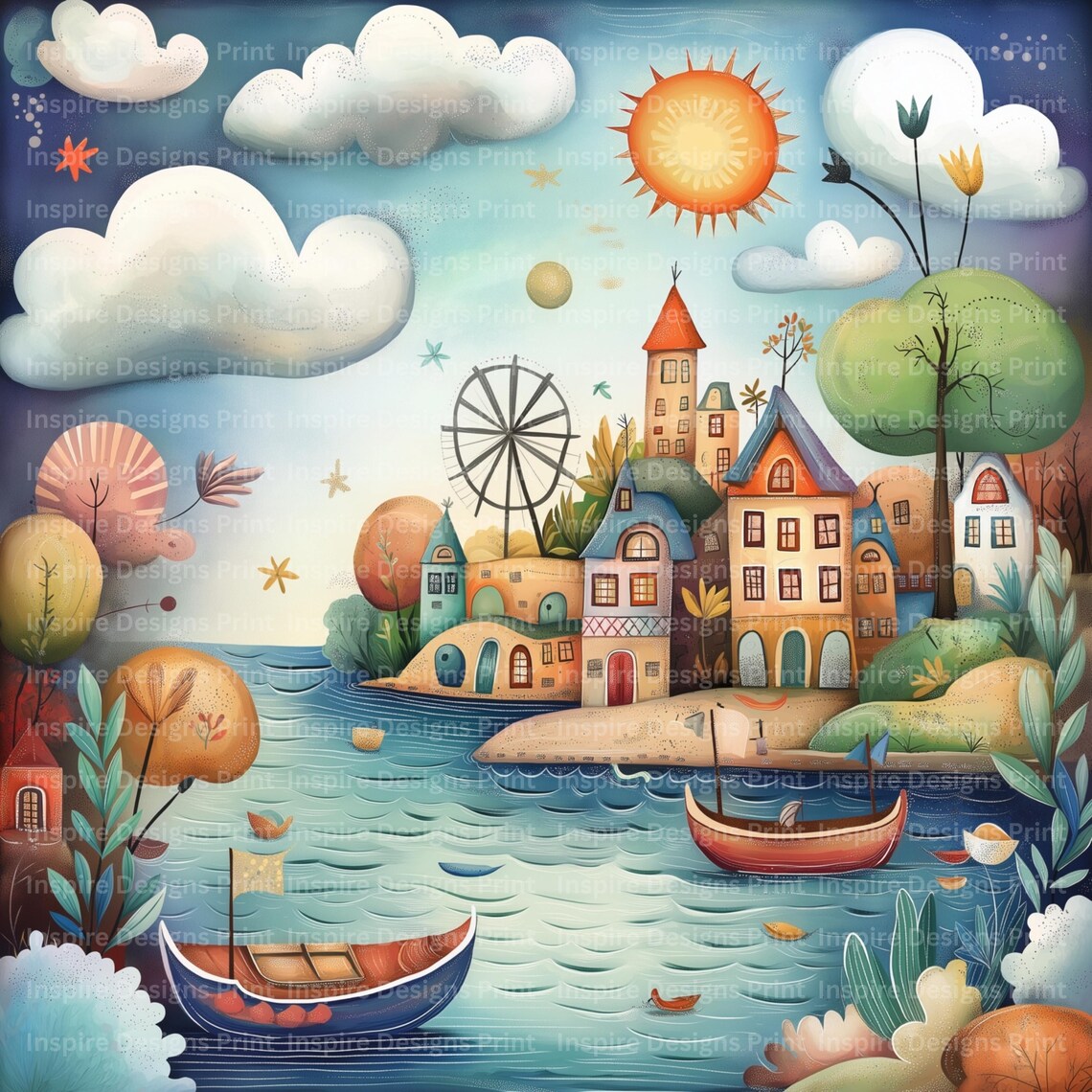 Whimsy Clips Background Quirky Lakeside Whimsy Clipart Colorful Whimsical Backgrounds Digital ...