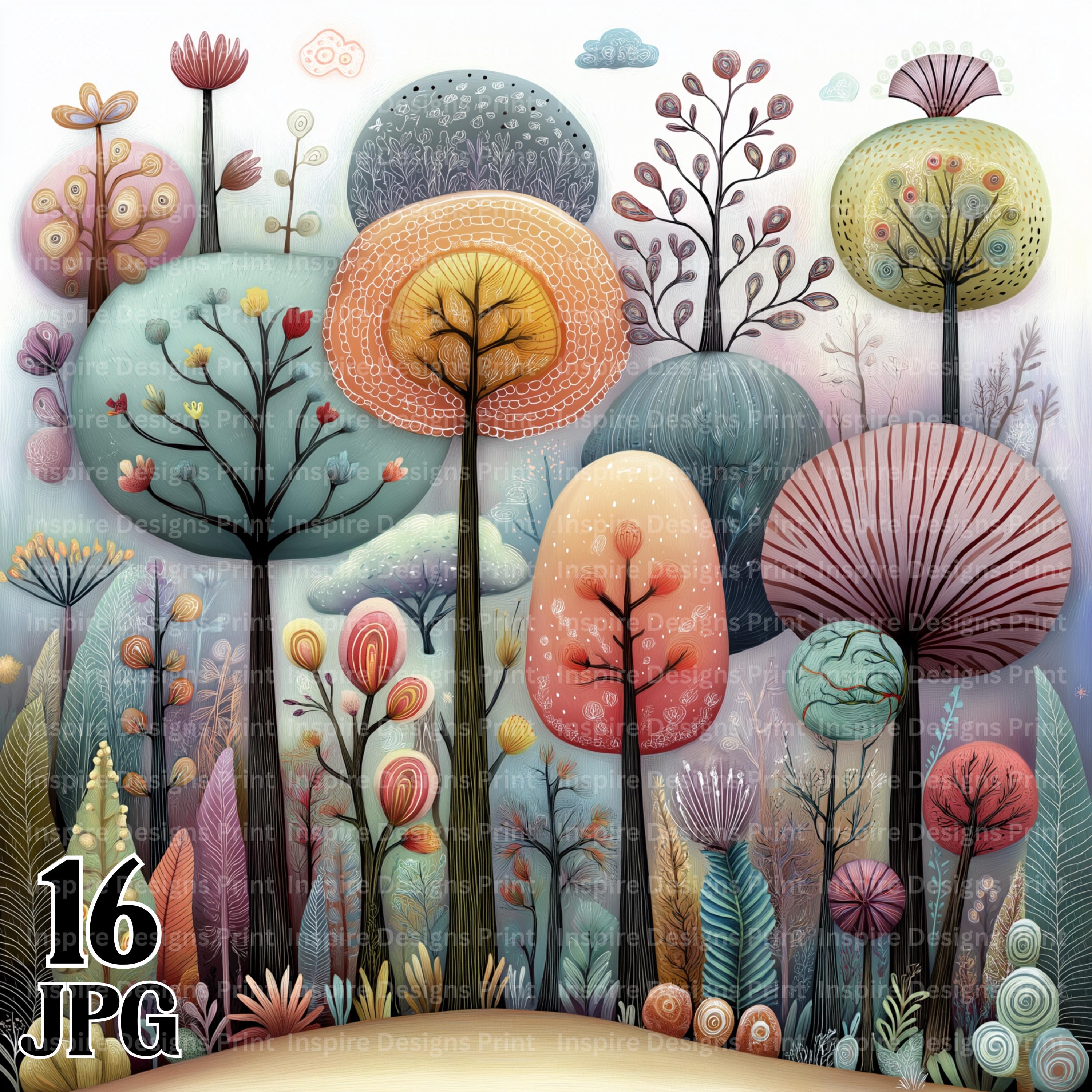 Whimsy Forest Trees Clipart Abstract Digital & Paper Craft Instant ...