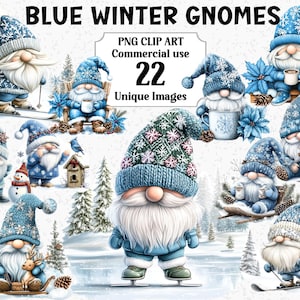 Blauwe winterkabouters clipart, ambachtelijke kerstversieringen, instant download, commercieel gebruik transparante aquarel png sublimatiebundel