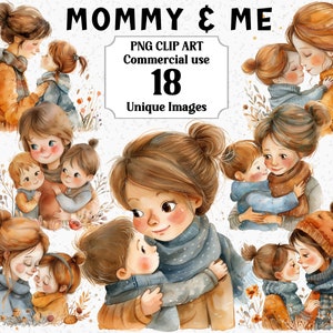 Mamá y yo acuarela Día de las Madres Clipart, Artesanía Digital, Descarga Instantánea Uso comercial Transparente Mamá Mamá Niño PNG paquete de sublimación