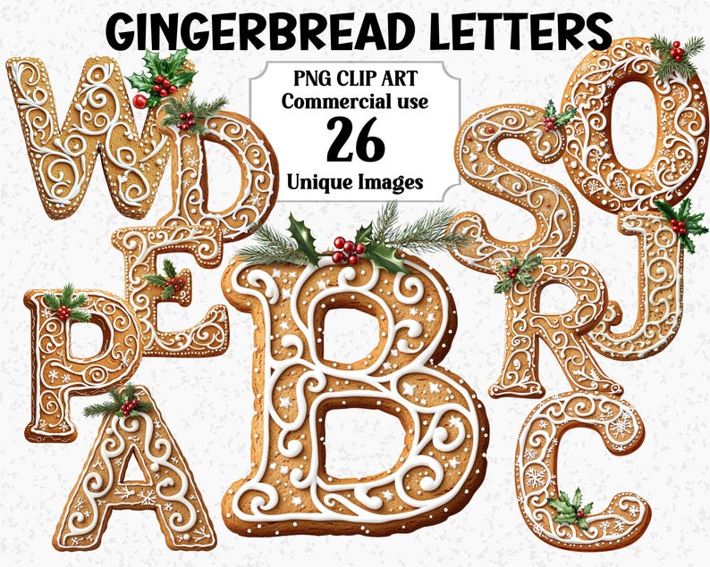Gingerbread Letters Clipart, Christmas Cookie Alphabet Digital & Paper ...