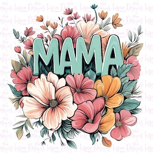 Clipart floral maman, fleurs mignonnes fête des mères jolies fleurs sauvages PNG, téléchargement numérique instantané maman maman chemise graphique, Boho abstrait maman PNG
