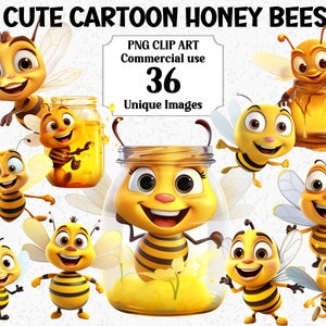 Cute Cartoon Honey Bees Watercolor Clipart, Digital/Paper Crafts, Instant Download Commercial use Transparent Insects PNG Sublimation bundle