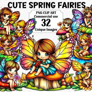 Clipart floral fofo de fadas da primavera, artesanato digital de flores fofas para meninas, download instantâneo, pacote de sublimação PNG transparente para uso comercial
