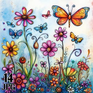 Images clipart fleurs fantaisistes vibrantes créations numériques et papier Téléchargement instantané Arrière-plans Nature florale abstraite utilisation commerciale Lot JPG