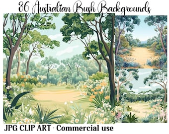 Australian Bush Backgrounds Clipart Scenes, Story Book Crafts, Instant Download Gum Trees Native Country Landscapes, Commercial use JPGs
