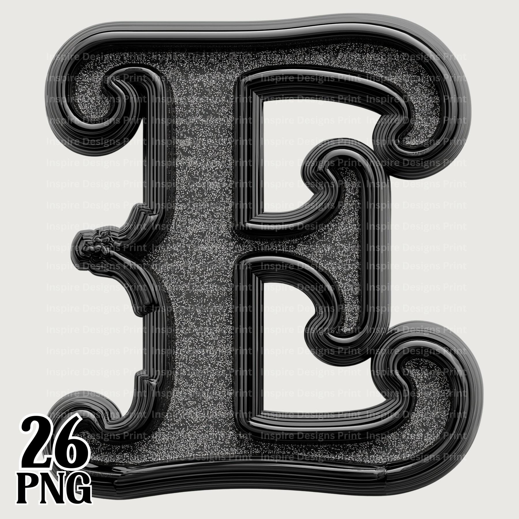 Black Fancy Block Alphabet Letters, Glittery Font Clipart, A-Z Digital ...