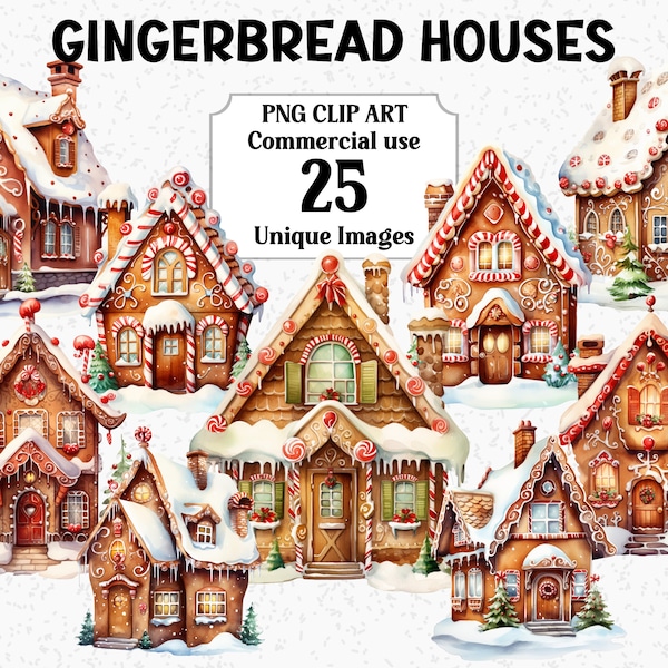 Gingerbread Houses Watercolor Christmas Clip Art, Craft Scrapbooking Decorations, Instant Download Commercial use Transparent PNG clipart