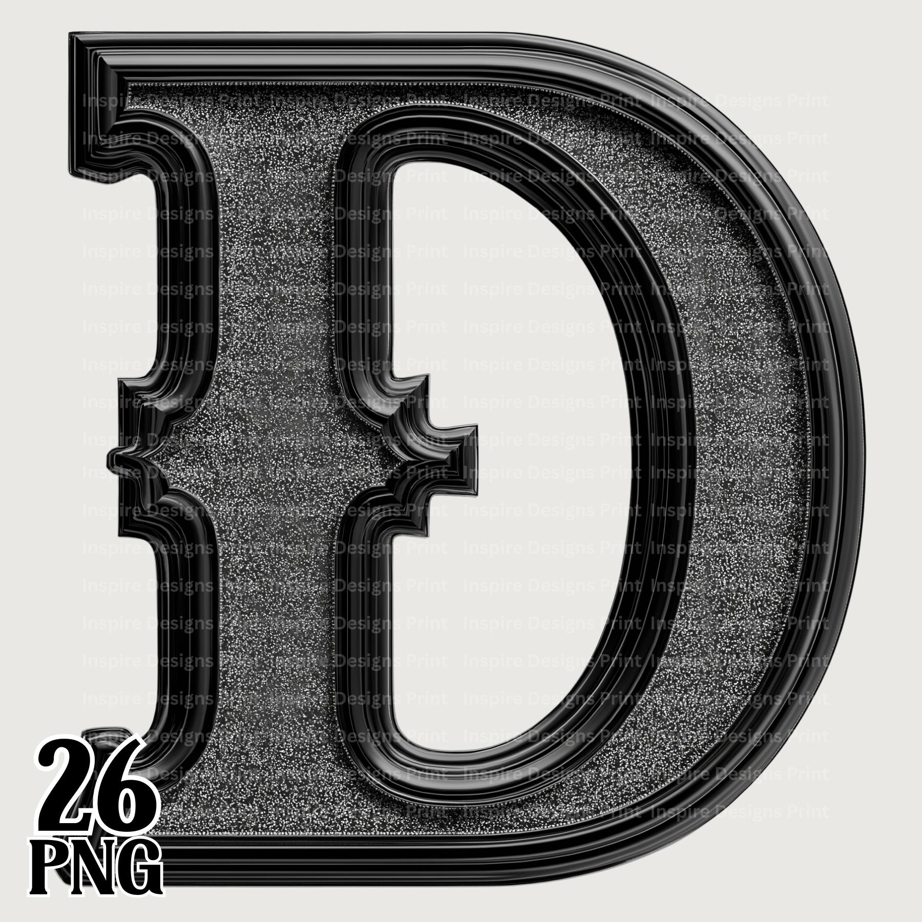 Black Fancy Block Alphabet Letters, Glittery Font Clipart, A-Z Digital ...