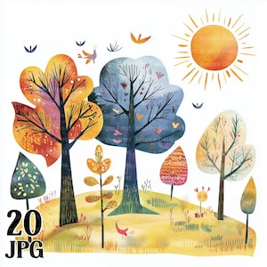 Abstrakt skurrile Bäume Clipart Digital & Papier Handwerk Sofortiger Download niedlich lebendige Spaß schrullige Natur Hintergründe kommerzielles JPG-bundle