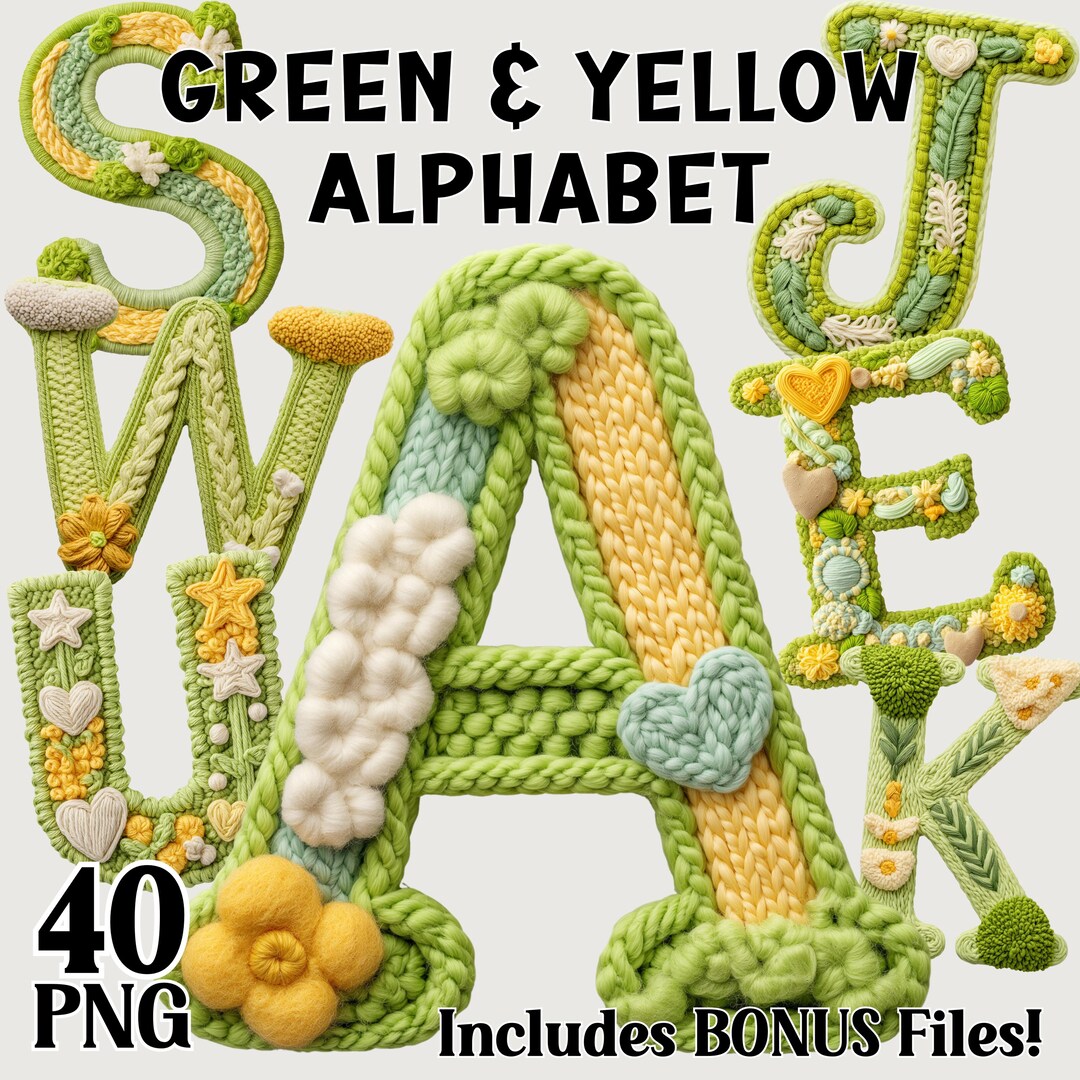 Yarn Letter R Green & Yellow Faux Yarn Alphabet Letters, Earth Day Spring Faux ...