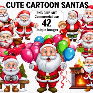 Cute Cartoon Santas Christmas Clipart, Craft Scrapbooking Decorations, Instant Download, Commercial use, Transparent PNG Sublimation Bundle
