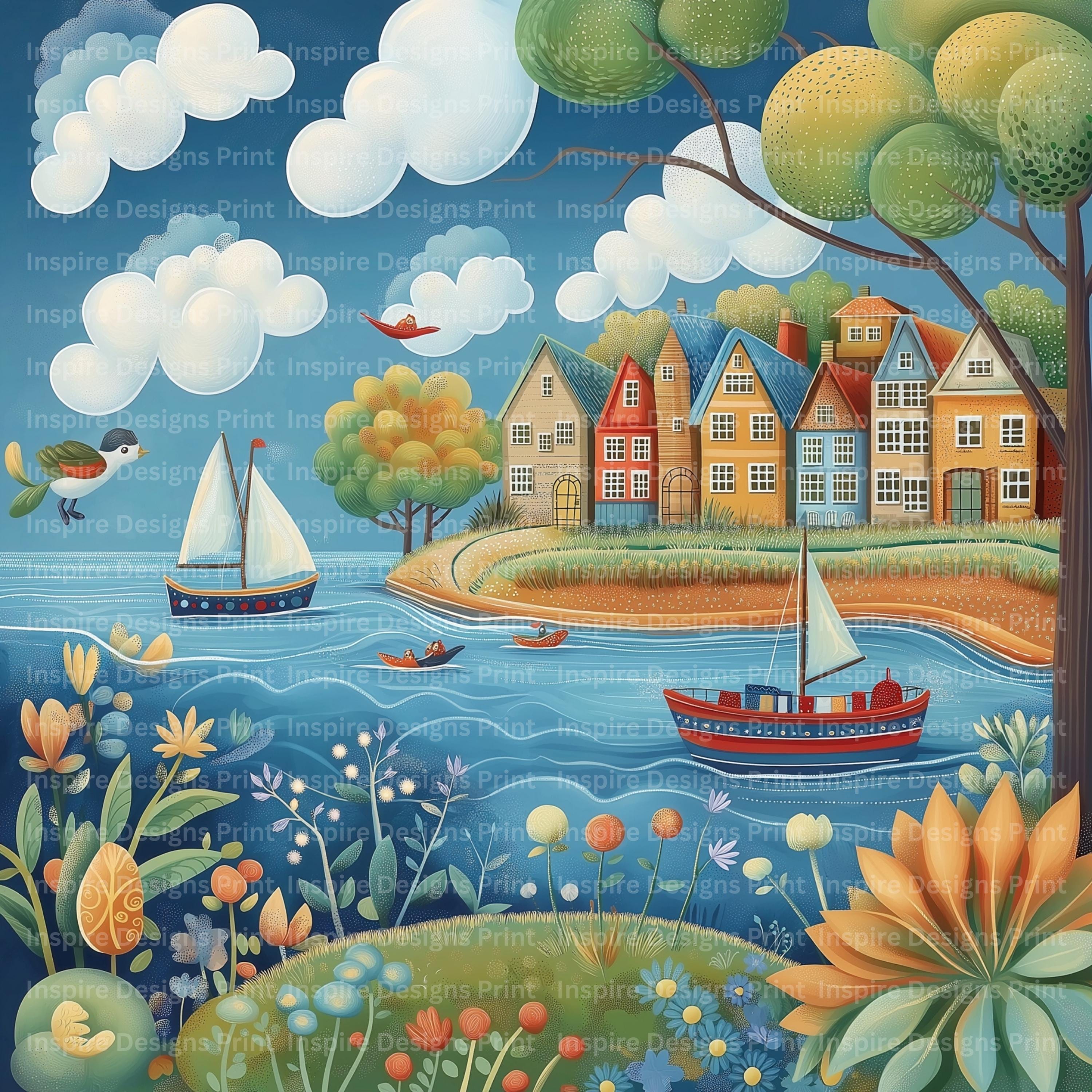 Whimsy Clips Water Whimsical Waterfront Clipart Quirky River Scenes Colorful Backgrounds ...