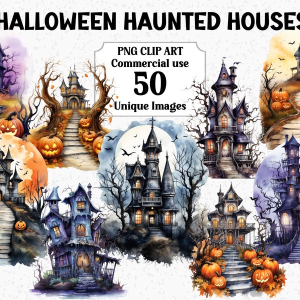 Halloween Haunted Houses spooky watercolor Clip Art | Digital & Paper Crafts | Instant Download | Commercial use, Transparent PNG Clipart