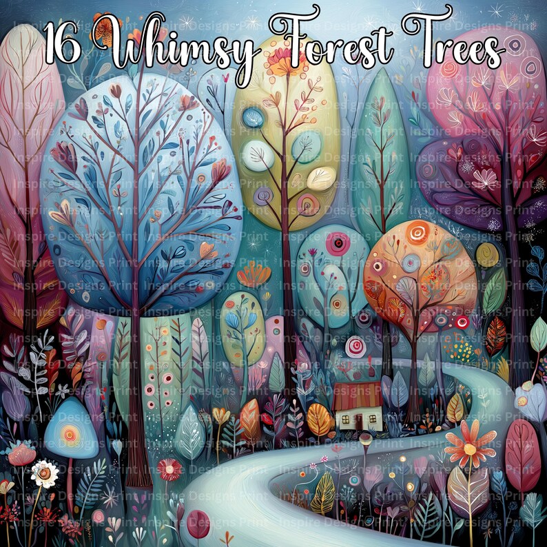 Whimsy Forest Trees Clipart Abstract Digital & Paper Craft Instant ...