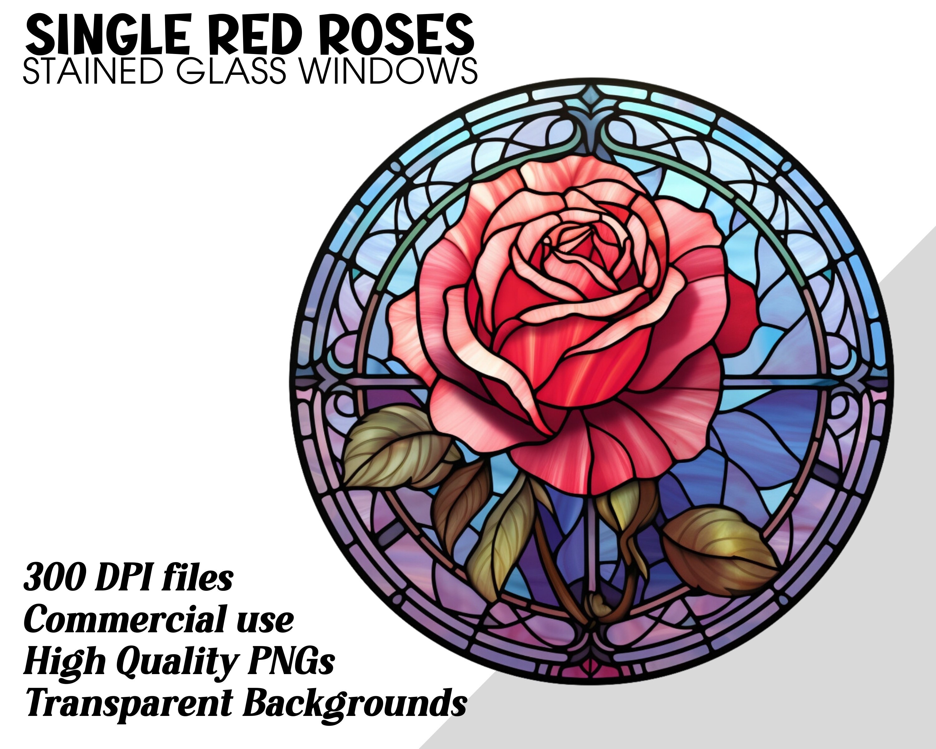 Single Red Rose Stained Glass Windows Clip Art, Digital & Paper Crafts ...