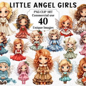Imágenes prediseñadas de angelitos, descarga instantánea, uso comercial, dibujos animados de acuarela, hadas para niños, paquete de sublimación PNG transparente