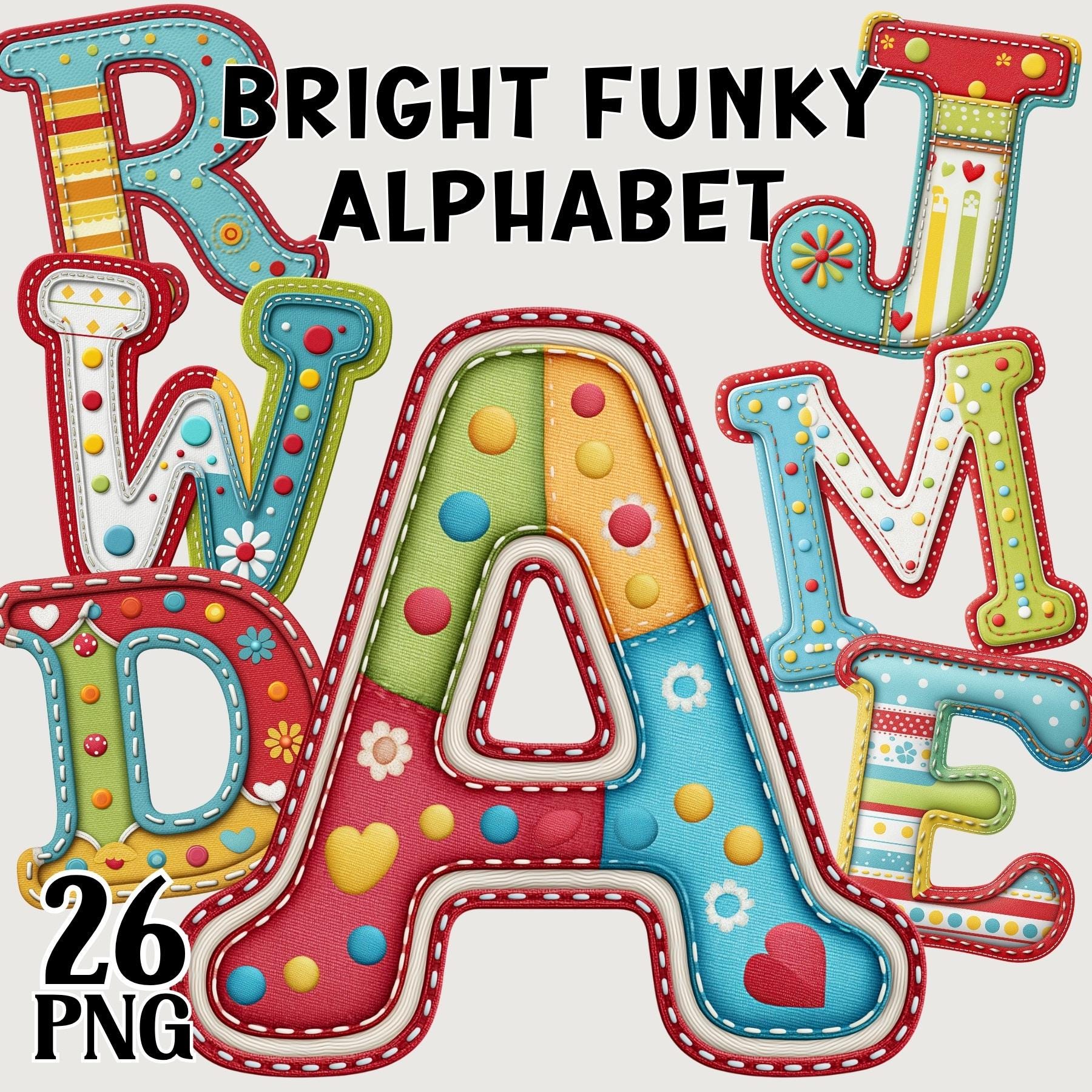 Bright Funky Alphabet Letters, Fun Vibrant Dotted School Classroom Font ...
