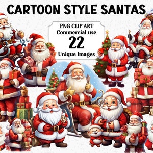 Cartoon Style Santas Watercolor Christmas Clip Art, Craft Scrapbooking Decorations, Instant Download Commercial use Transparent PNG clipart