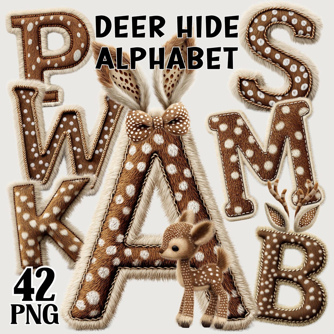 Deer Hide Alphabet Letters, Faux Animal Hide Print Font Clipart, A-Z ...