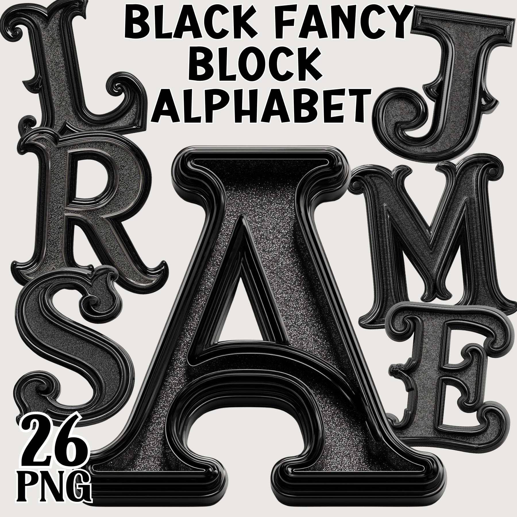 Black Fancy Block Alphabet Letters, Glittery Font Clipart, A-Z Digital ...
