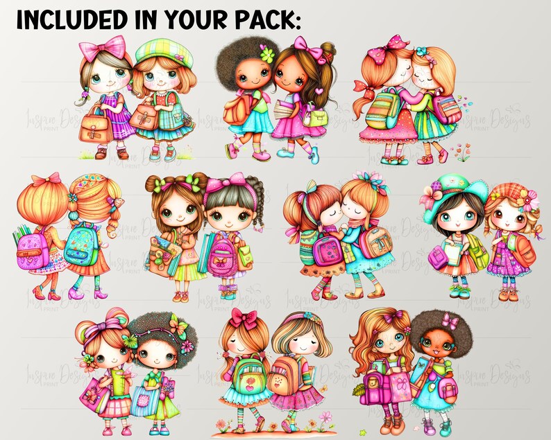 School Friends - Girls Clipart Commercial Use Children Cute Back to ...