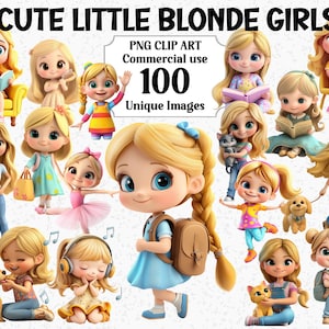 3D-Stil niedliche kleine blonde Mädchen Kinder Clipart Kommerzielle Nutzung Kinder Menschen Familie Freunde Tochter Transparent Sublimation PNG Bündel