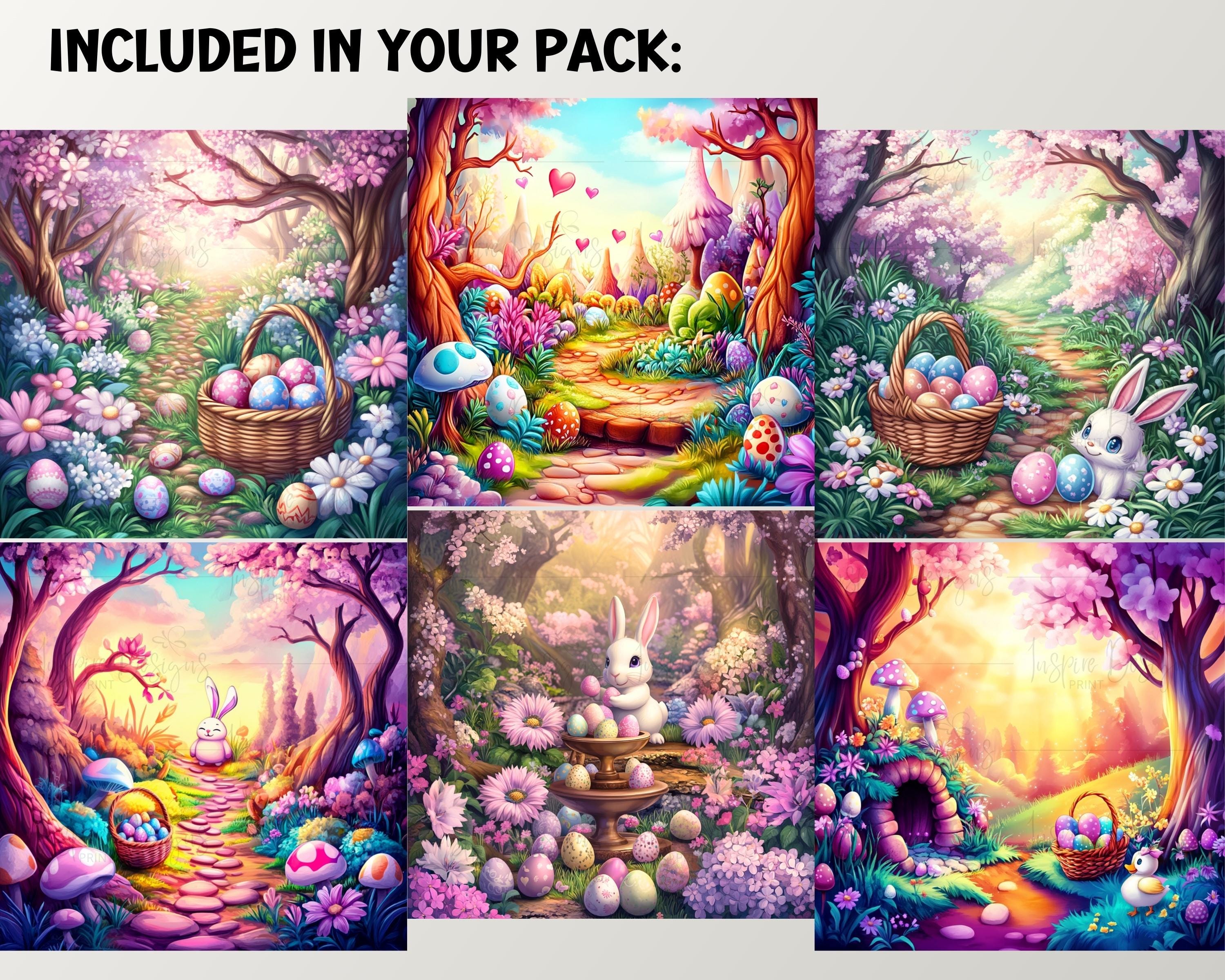 Vibrant Easter Scenes Clipart, Digital Papers / Craft, Cute Bunnies ...