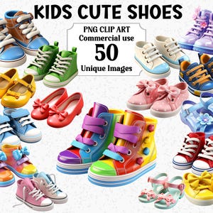 3D Style Cute Kids Shoes Clipart, Girls Boys Sandals Runners Boots, Instant Download Commercial use, Transparent PNG Sublimation bundle