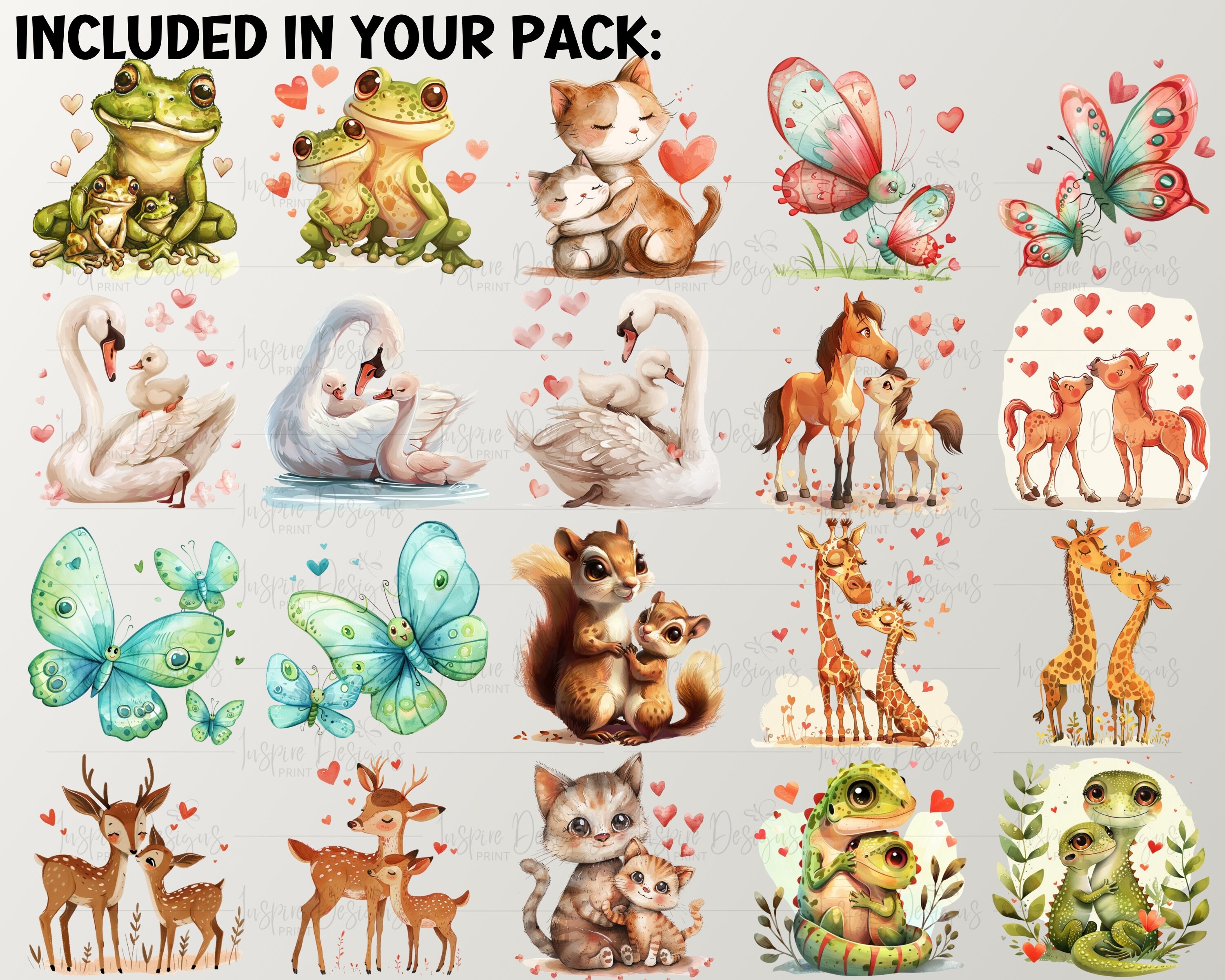 Mother & Baby Animals Watercolor Clipart, Mom Mum Dog Cat Duck Lion ...