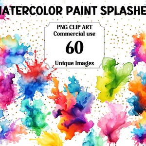 Clipart éclaboussures de peinture aquarelle, créations numériques et papier, téléchargement immédiat abstrait | Utilisation commerciale | Lot de sublimation PNG transparents
