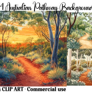 Australian Pathway Backgrounds Clipart Scenes, Digital & Paper Craft, Instant Download Outback Rural Country Landscapes, Commercial use JPGs