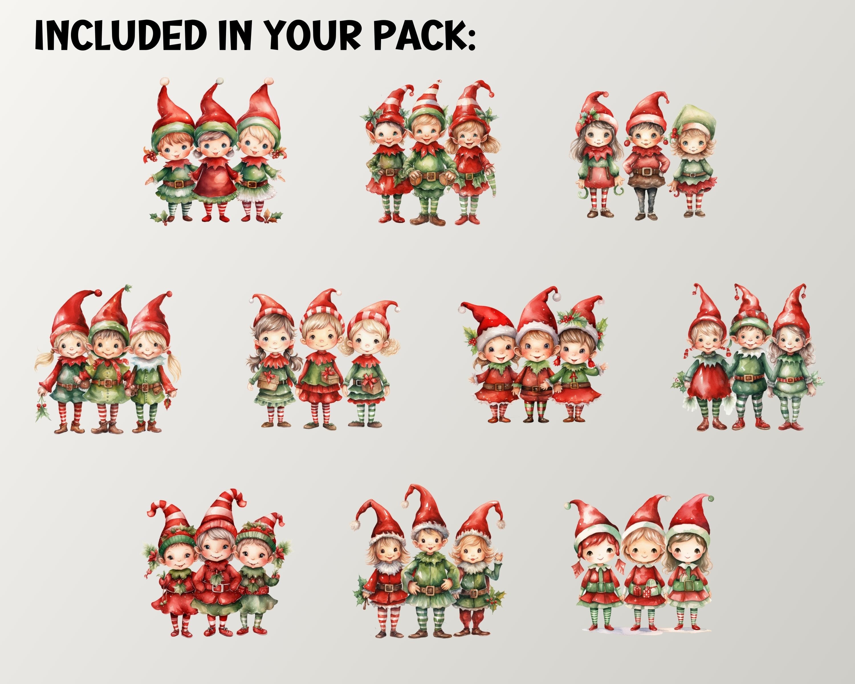 Red & Green Christmas Elves Watercolor Clipart, Craft Sublimation ...