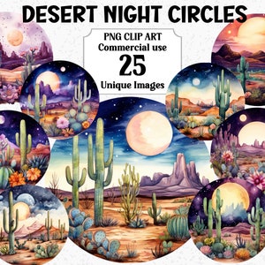 Acuarela de círculos nocturnos en el desierto, escenas de paisajes remotos, imágenes prediseñadas de sublimación, artesanía digital, descarga de paquete PNG transparente para uso comercial