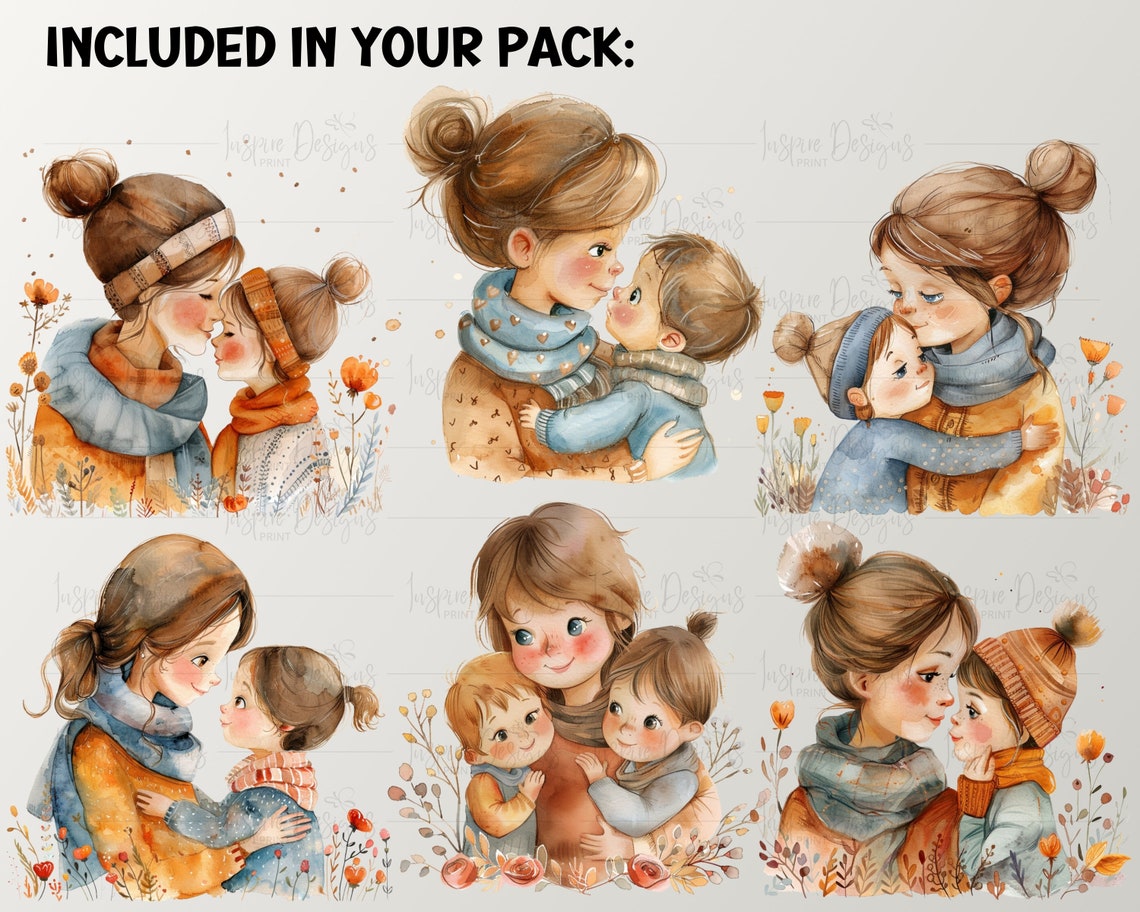 Mommy & Me Watercolor Mothers Day Clipart, Digital Craft, Instant ...