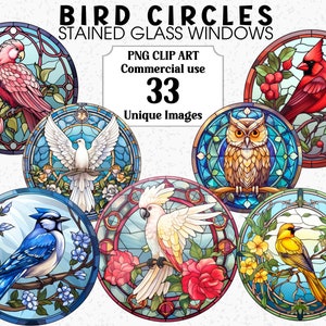 Oiseau cercles vitraux Clipart, créations numériques et papier, téléchargement immédiat utilisation commerciale sublimation PNG transparents, art mural
