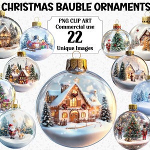 Boule de Noël ornements des cliparts, téléchargement immédiat numérique, décorations artisanales, usage commercial, transparent hiver PNG sublimation Bundle