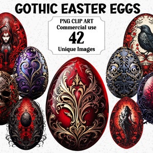 Clipart acquerello di uova di Pasqua gotiche, artigianato digitale/cartaceo rosso, download istantaneo, uso commerciale, pacchetto di grafica PNG trasparente per sublimazione