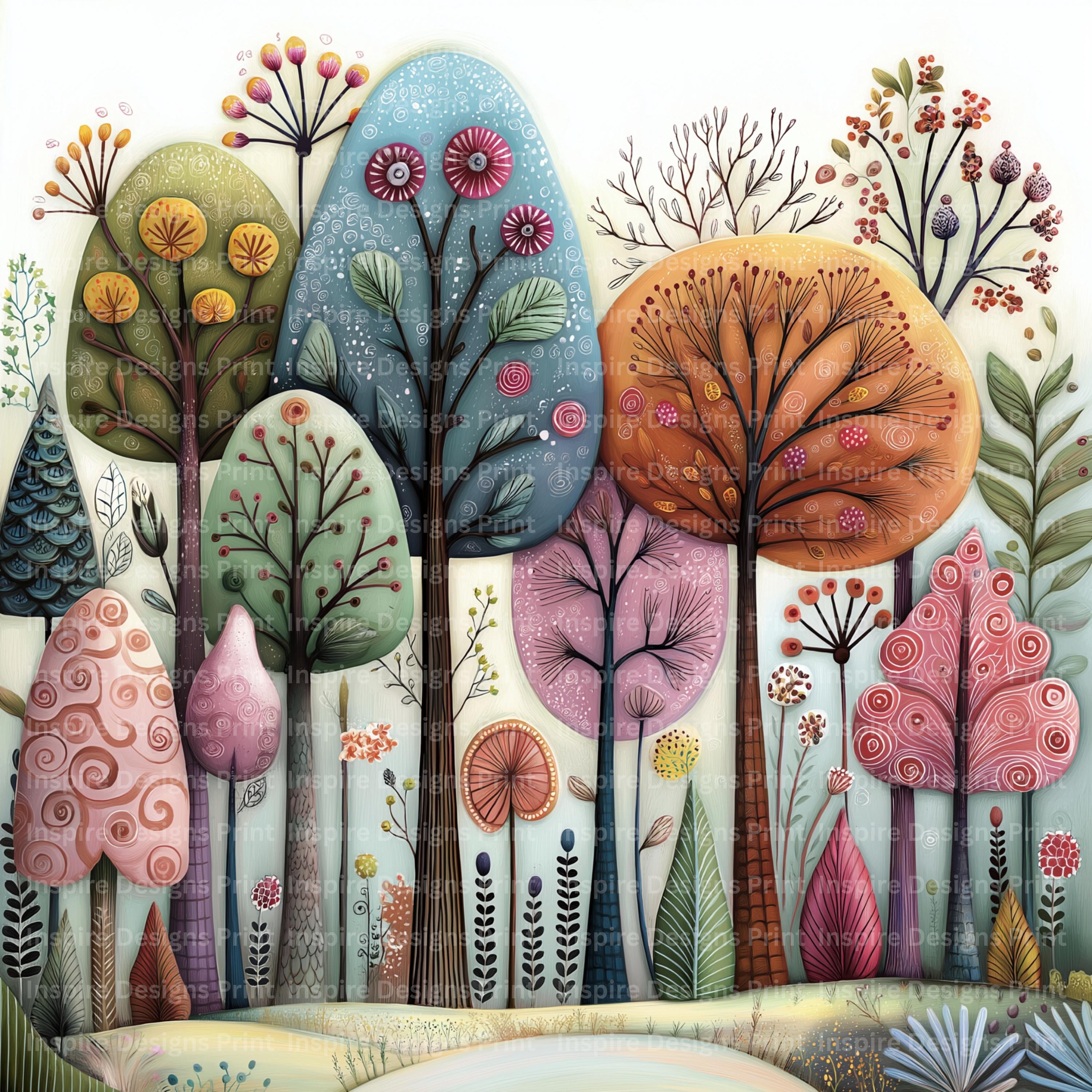 Whimsy Forest Trees Clipart Abstract Digital & Paper Craft Instant ...