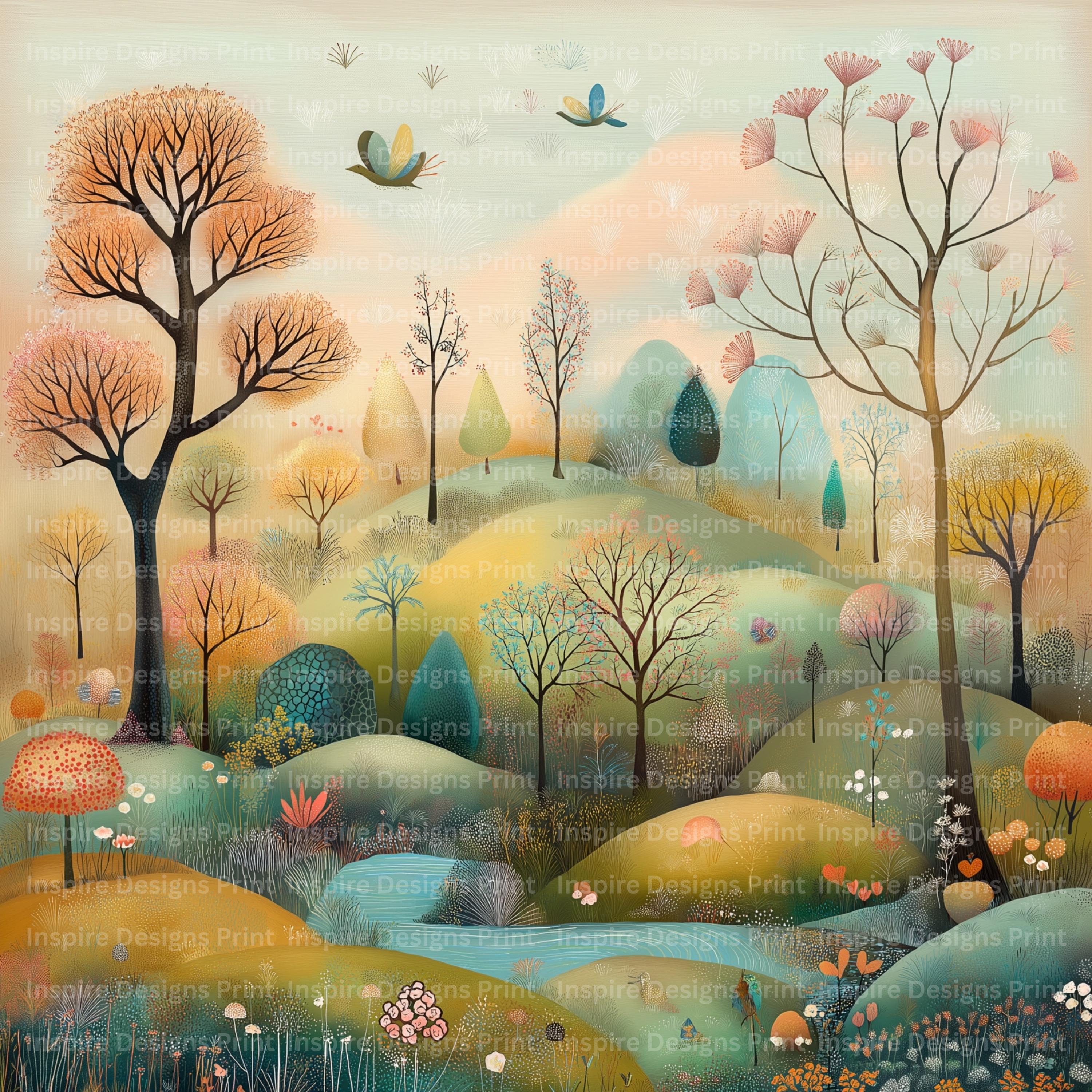 Whimsy Background Simple Clipart Scenery Vibrant Whimsy Landscapes Digital & Paper Craft Instant ...
