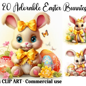 Adorables scènes de clipart aquarelle lapins de Pâques, créations numériques de lapin, arrière-plans de lapins mignons à téléchargement immédiat, lot JPG pour usage commercial