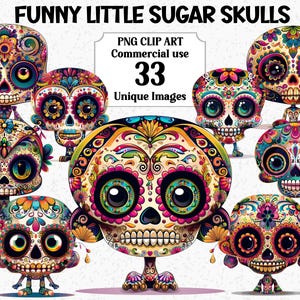 Lustige kleine Zucker Schädel Gothic Aquarell Clipart, Skeletons, Sofortiger Download Kommerzielle Nutzung Transparente PNG Halloween Sublimation Bundle