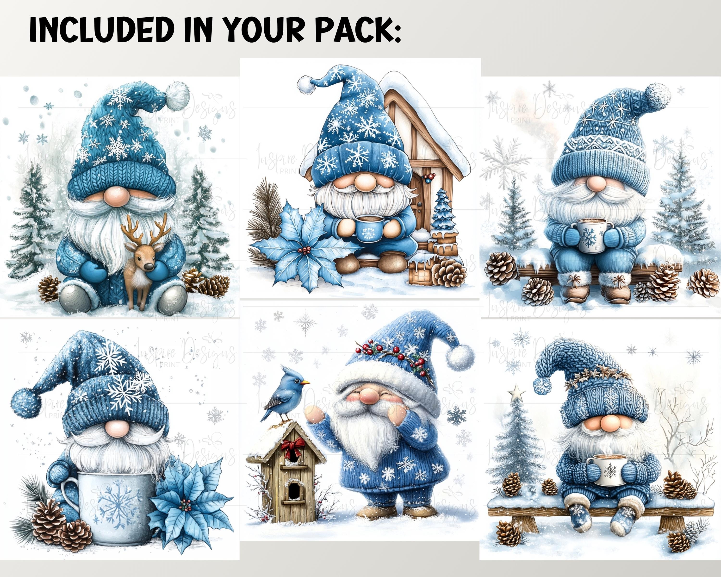 Blue Winter Gnomes Clipart, Craft Digital Papers, Christmas Card Making ...