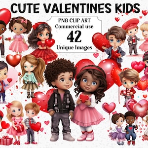 Süße Valentinstag Kinder Clipart, Aquarell Jungen und Mädchen, Liebeskarten Handwerk, Sofort Download, kommerzielle Transparent PNG Sublimation Bundle