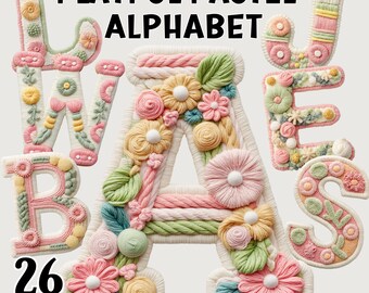 Playful Pastel Faux Yarn Alphabet Letters, Faux Crotchet Font Clipart, A-Z Digital Download Transparent PNG Sublimation Bundle