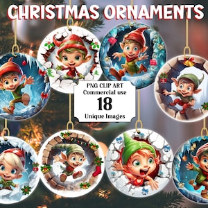 Elfi sfacciati 3D Christmas Break Through Ornament Sublimation PNG, Download istantaneo per uso commerciale Clipart, Pacchetto Cerchio di Natale trasparente