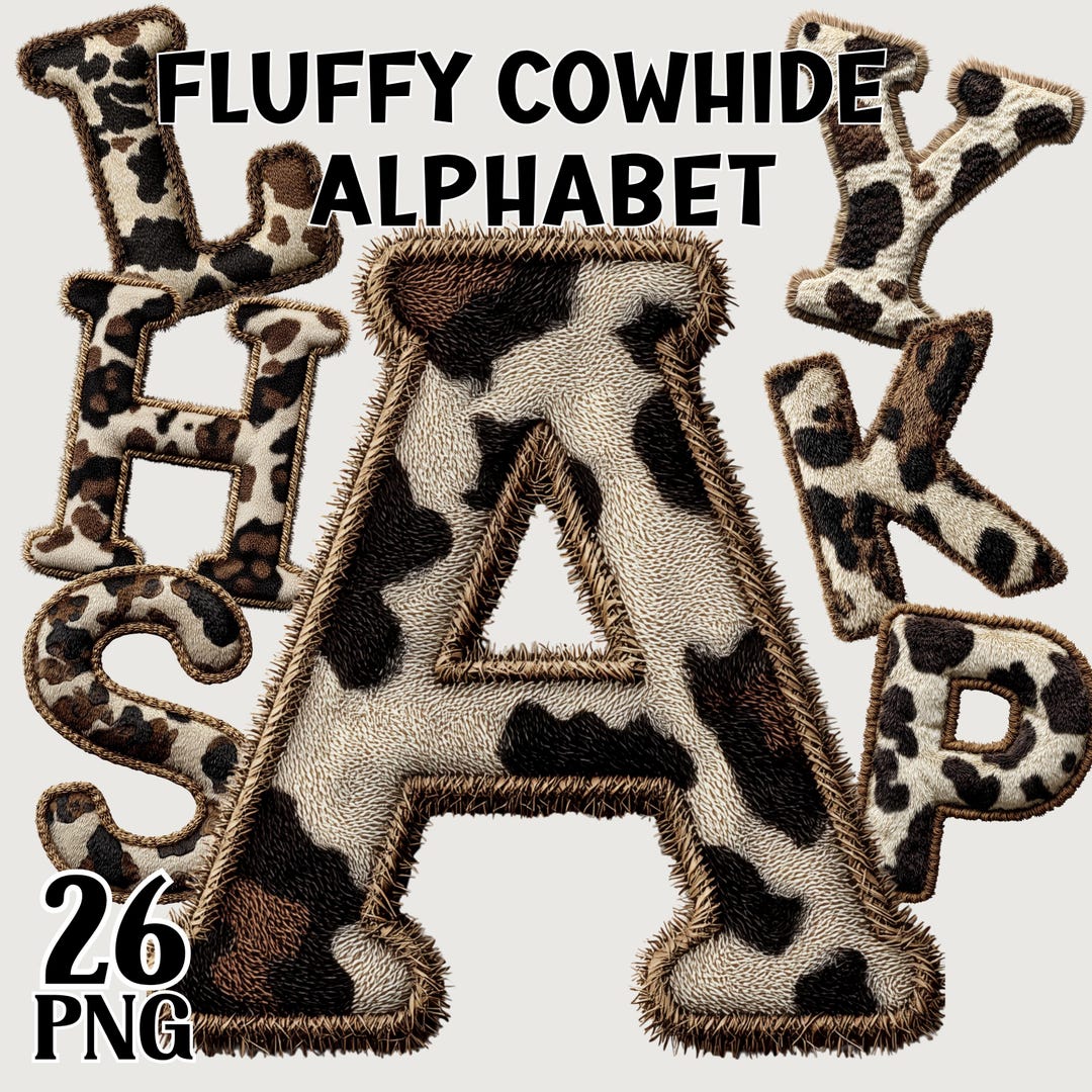 Fluffy Cowhide Alphabet Letters, Faux Animal Print Font Clipart, A-Z ...